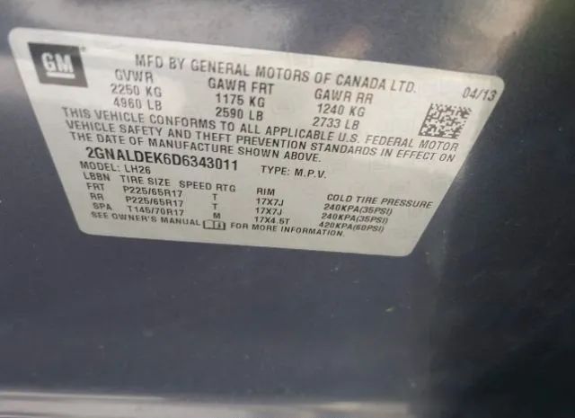 Photo 8 VIN: 2GNALDEK6D6343011 - CHEVROLET EQUINOX 