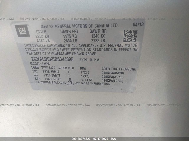 Photo 8 VIN: 2GNALDEK6D6344885 - CHEVROLET EQUINOX 