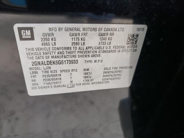 Photo 9 VIN: 2GNALDEK6G6173933 - CHEVROLET EQUINOX LT 