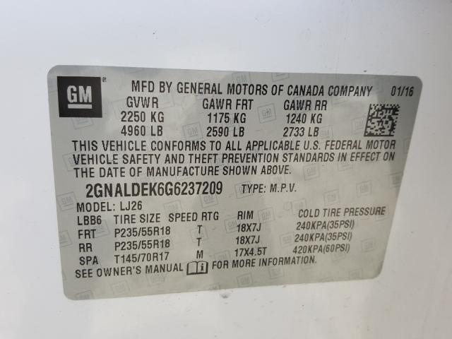 Photo 9 VIN: 2GNALDEK6G6237209 - CHEVROLET EQUINOX 