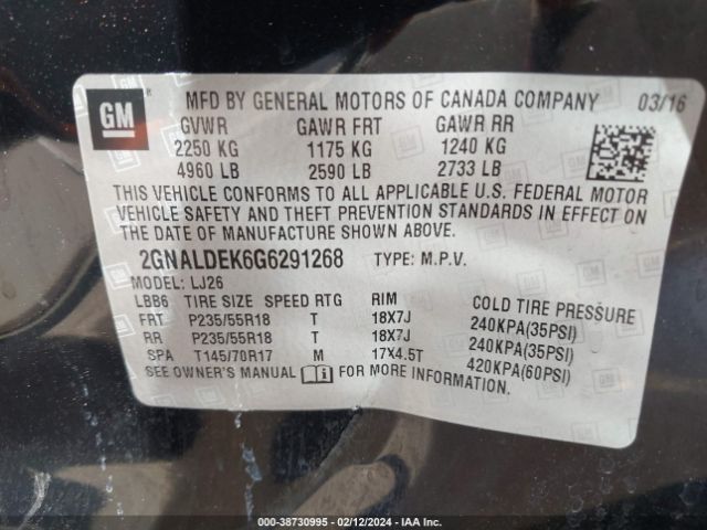 Photo 8 VIN: 2GNALDEK6G6291268 - CHEVROLET EQUINOX 