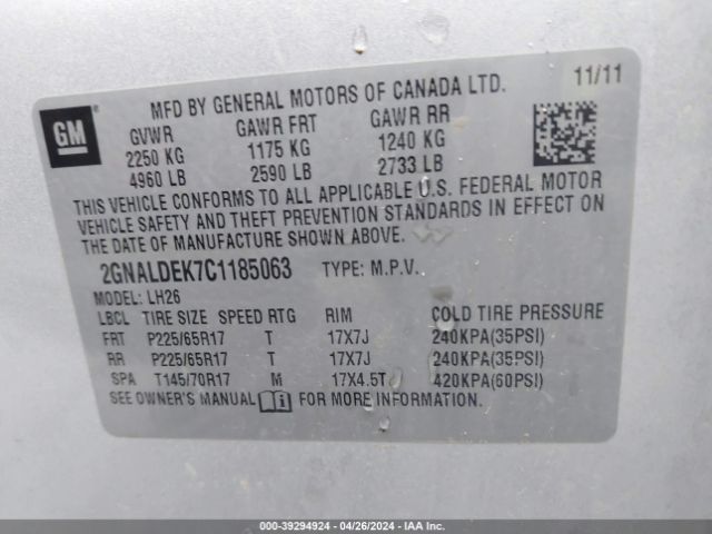 Photo 8 VIN: 2GNALDEK7C1185063 - CHEVROLET EQUINOX 