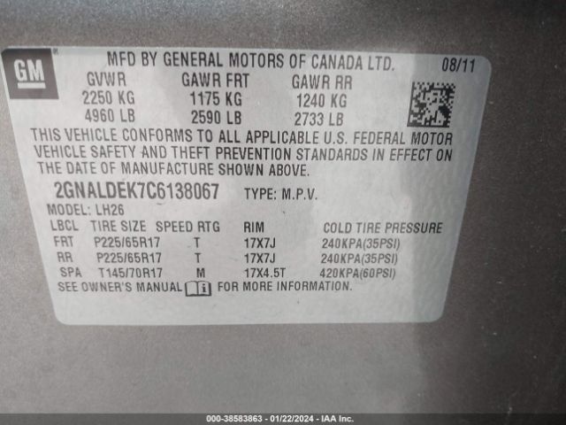 Photo 8 VIN: 2GNALDEK7C6138067 - CHEVROLET EQUINOX 