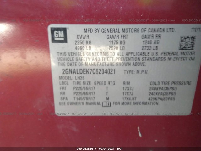 Photo 8 VIN: 2GNALDEK7C6204021 - CHEVROLET EQUINOX 