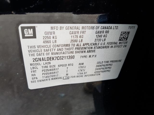 Photo 9 VIN: 2GNALDEK7C6211390 - CHEVROLET EQUINOX LT 