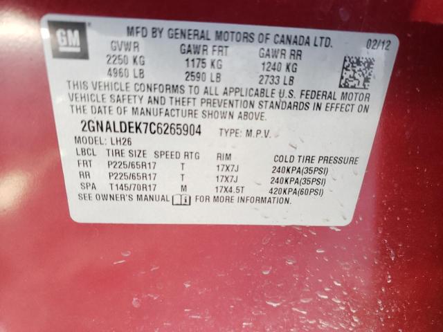 Photo 9 VIN: 2GNALDEK7C6265904 - CHEVROLET EQUINOX LT 