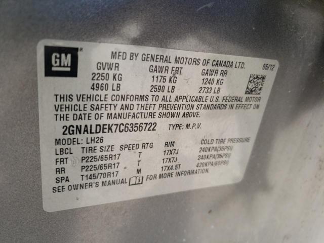 Photo 12 VIN: 2GNALDEK7C6356722 - CHEVROLET EQUINOX 