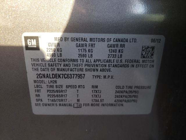 Photo 9 VIN: 2GNALDEK7C6377957 - CHEVROLET EQUINOX LT 