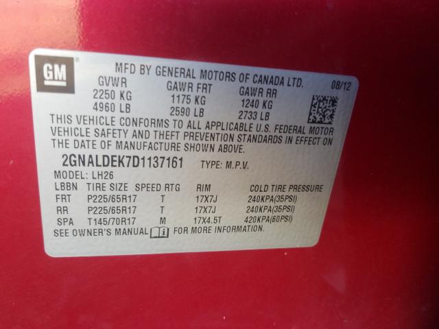 Photo 9 VIN: 2GNALDEK7D1137161 - CHEVROLET EQUINOX LT 