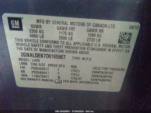 Photo 8 VIN: 2GNALDEK7D6165867 - CHEVROLET EQUINOX 