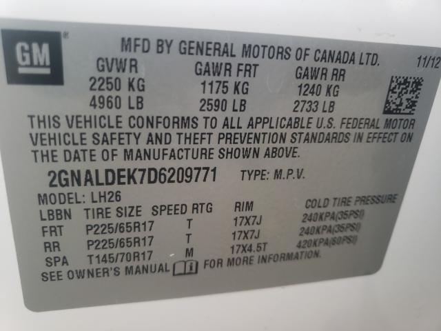 Photo 9 VIN: 2GNALDEK7D6209771 - CHEVROLET EQUINOX LT 