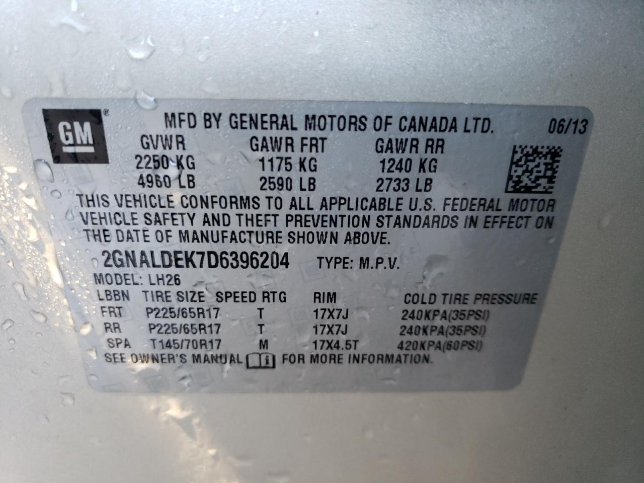 Photo 12 VIN: 2GNALDEK7D6396204 - CHEVROLET EQUINOX 