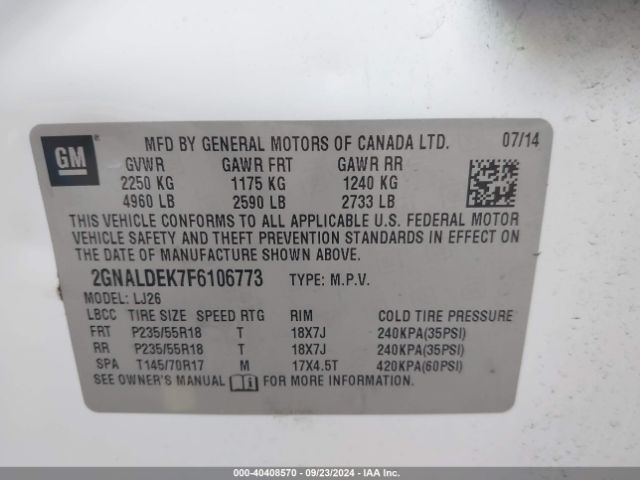 Photo 8 VIN: 2GNALDEK7F6106773 - CHEVROLET EQUINOX 