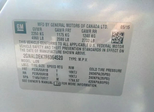 Photo 8 VIN: 2GNALDEK7F6364520 - CHEVROLET EQUINOX 