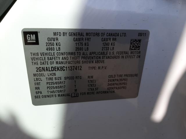 Photo 9 VIN: 2GNALDEK8C1137412 - CHEVROLET EQUINOX LT 