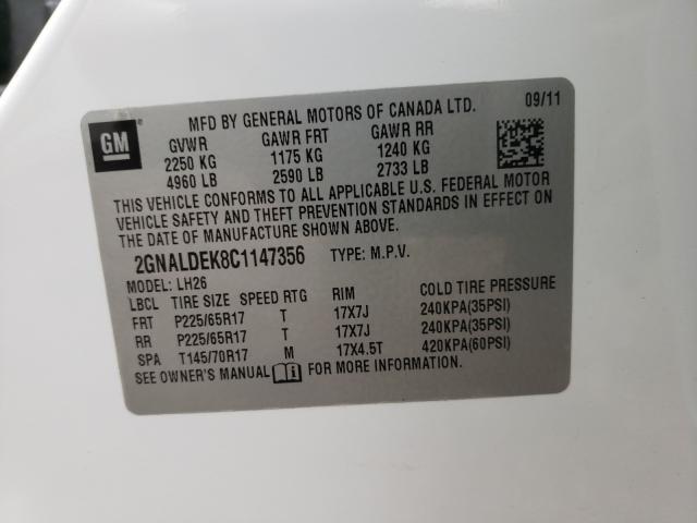 Photo 9 VIN: 2GNALDEK8C1147356 - CHEVROLET EQUINOX LT 