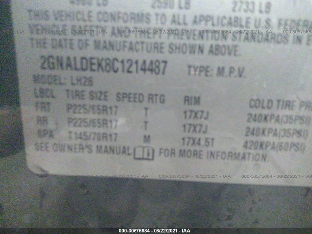 Photo 8 VIN: 2GNALDEK8C1214487 - CHEVROLET EQUINOX 