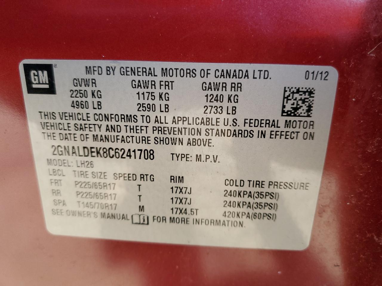 Photo 11 VIN: 2GNALDEK8C6241708 - CHEVROLET EQUINOX 