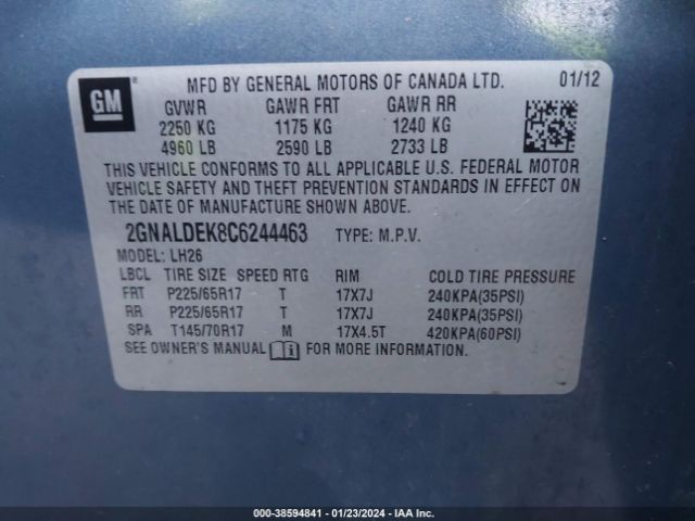 Photo 8 VIN: 2GNALDEK8C6244463 - CHEVROLET EQUINOX 