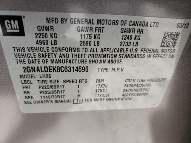 Photo 9 VIN: 2GNALDEK8C6314690 - CHEVROLET EQUINOX LT 