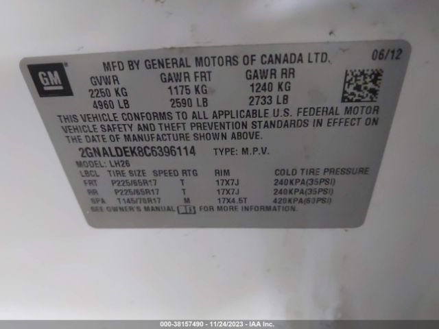 Photo 8 VIN: 2GNALDEK8C6396114 - CHEVROLET EQUINOX 