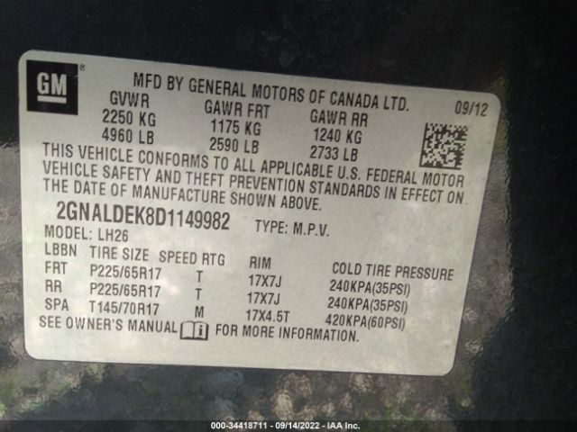 Photo 8 VIN: 2GNALDEK8D1149982 - CHEVROLET EQUINOX 