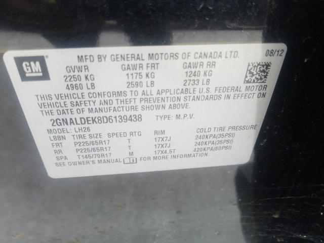 Photo 9 VIN: 2GNALDEK8D6139438 - CHEVROLET EQUINOX LT 