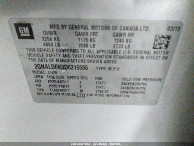 Photo 8 VIN: 2GNALDEK8D6316666 - CHEVROLET EQUINOX 