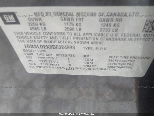 Photo 8 VIN: 2GNALDEK8D6324993 - CHEVROLET EQUINOX 