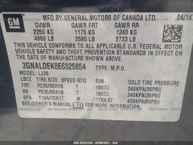 Photo 8 VIN: 2GNALDEK8E6325854 - CHEVROLET EQUINOX 