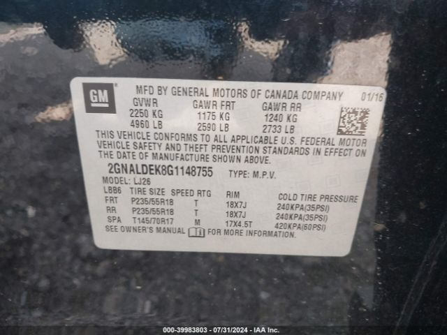 Photo 8 VIN: 2GNALDEK8G1148755 - CHEVROLET EQUINOX 