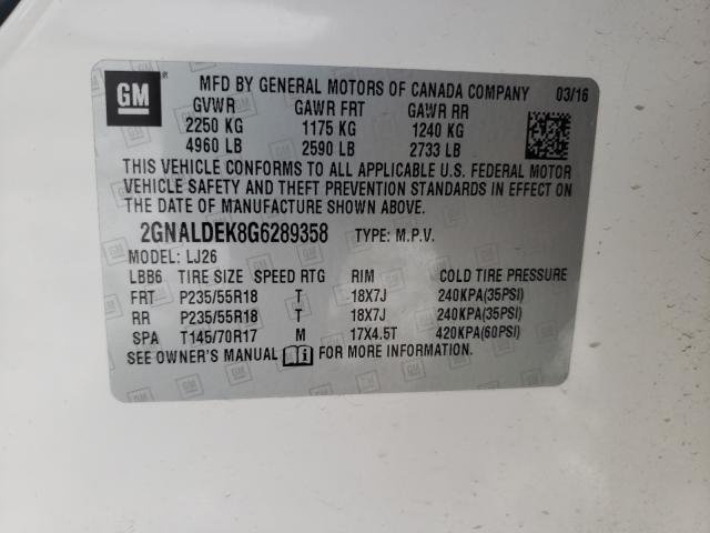 Photo 9 VIN: 2GNALDEK8G6289358 - CHEVROLET EQUINOX LT 