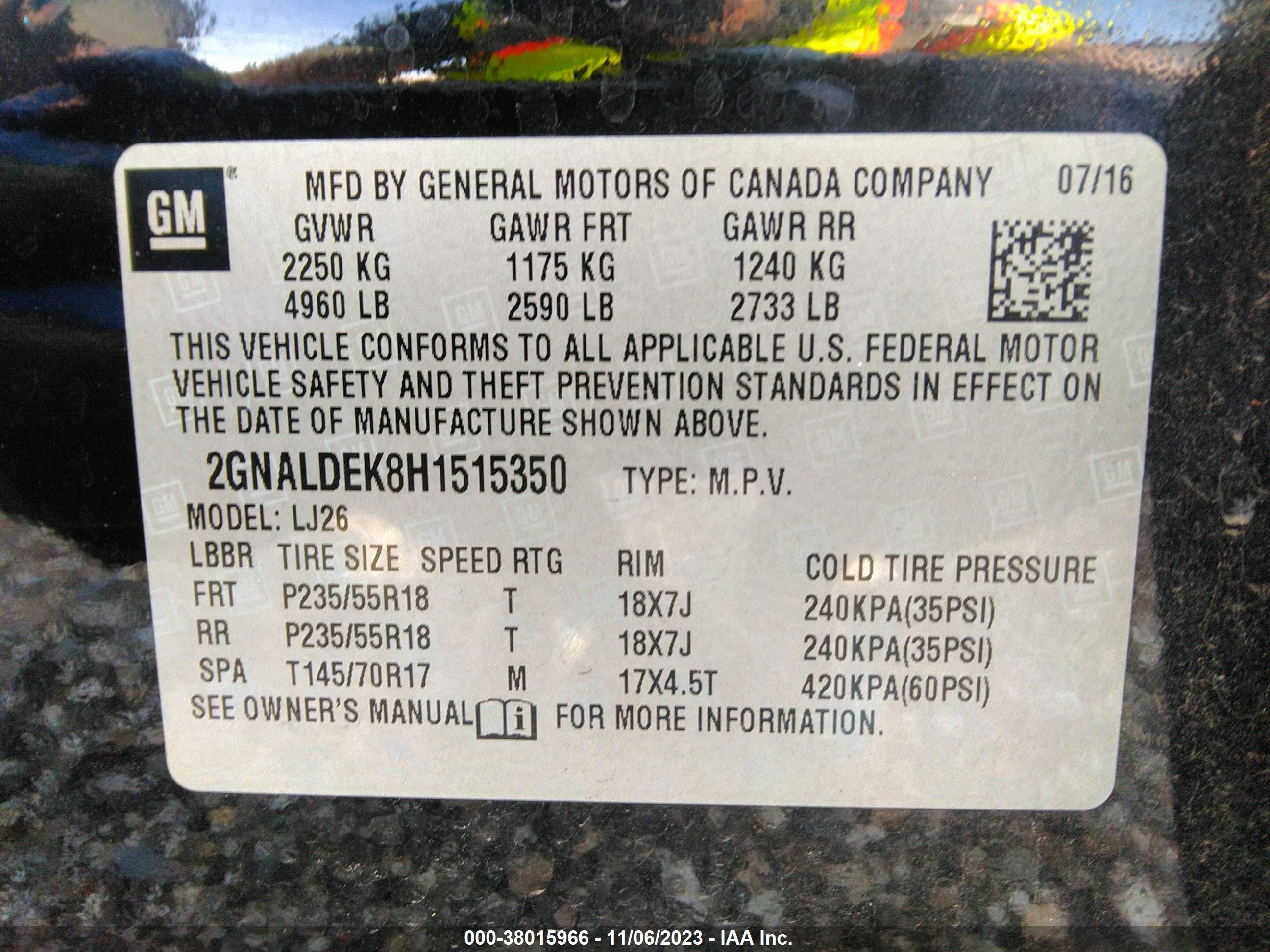 Photo 8 VIN: 2GNALDEK8H1515350 - CHEVROLET EQUINOX 