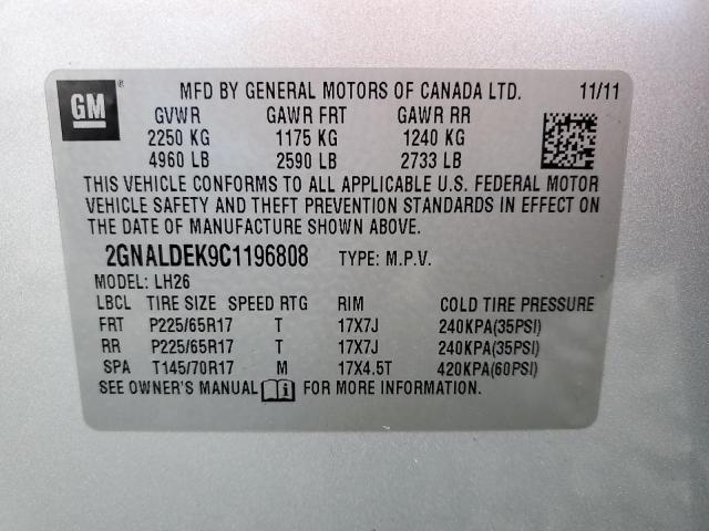 Photo 11 VIN: 2GNALDEK9C1196808 - CHEVROLET EQUINOX LT 