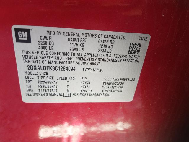 Photo 9 VIN: 2GNALDEK9C1284094 - CHEVROLET EQUINOX LT 