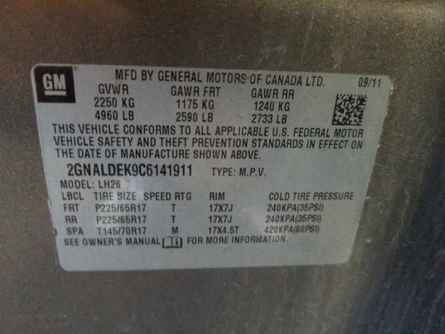 Photo 9 VIN: 2GNALDEK9C6141911 - CHEVROLET EQUINOX LT 