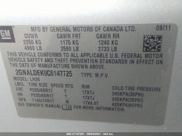 Photo 8 VIN: 2GNALDEK9C6147725 - CHEVROLET EQUINOX 