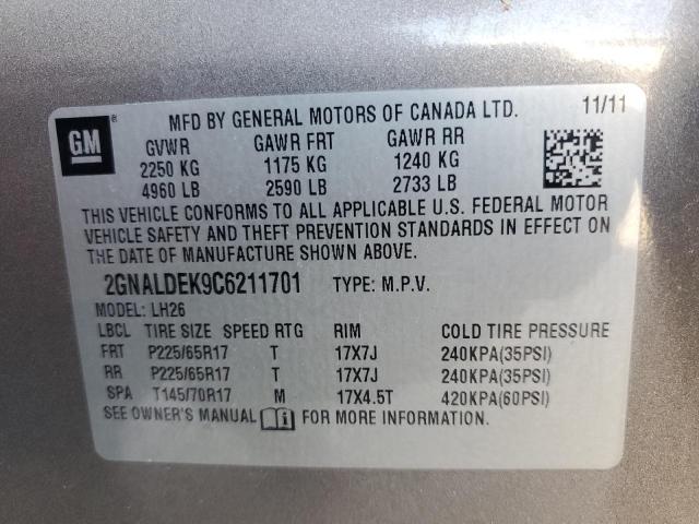 Photo 12 VIN: 2GNALDEK9C6211701 - CHEVROLET EQUINOX LT 