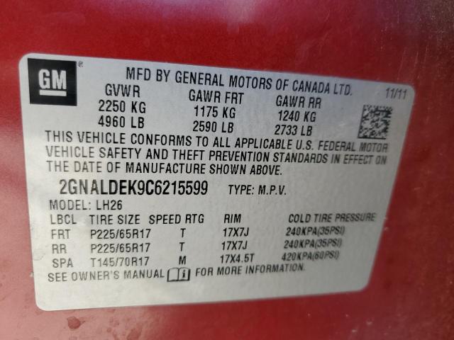 Photo 9 VIN: 2GNALDEK9C6215599 - CHEVROLET EQUINOX LT 