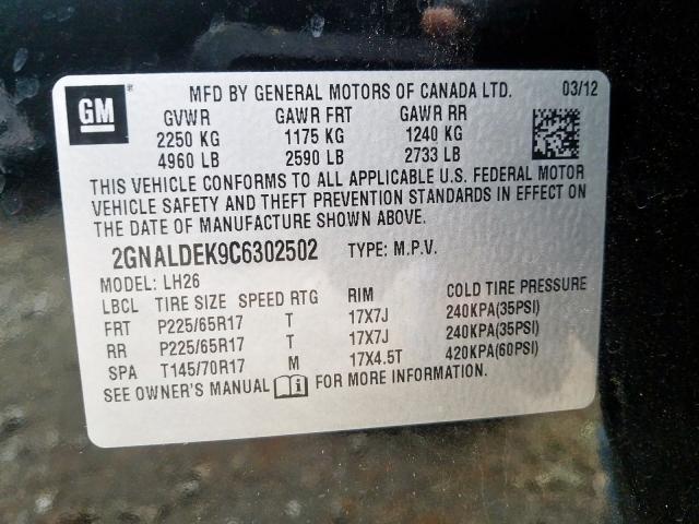 Photo 9 VIN: 2GNALDEK9C6302502 - CHEVROLET EQUINOX LT 