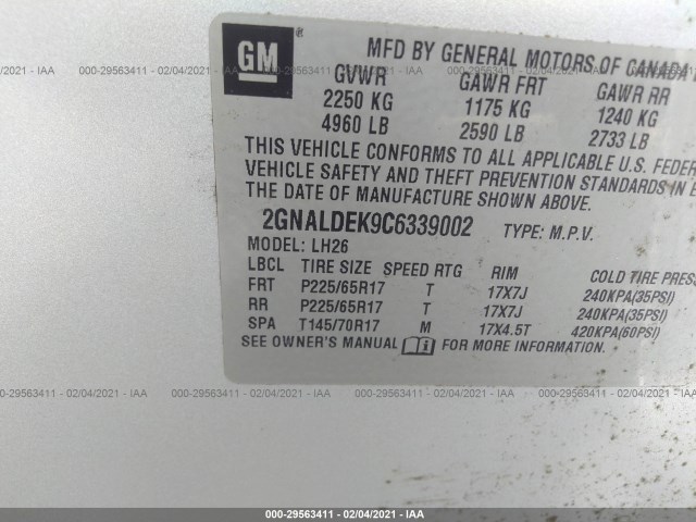 Photo 8 VIN: 2GNALDEK9C6339002 - CHEVROLET EQUINOX 