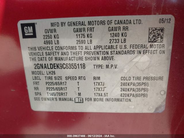 Photo 8 VIN: 2GNALDEK9C6355118 - CHEVROLET EQUINOX 