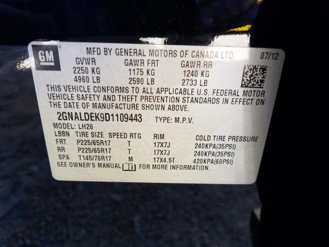 Photo 9 VIN: 2GNALDEK9D1109443 - CHEVROLET EQUINOX LT 