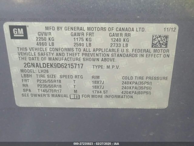 Photo 8 VIN: 2GNALDEK9D6215717 - CHEVROLET EQUINOX 