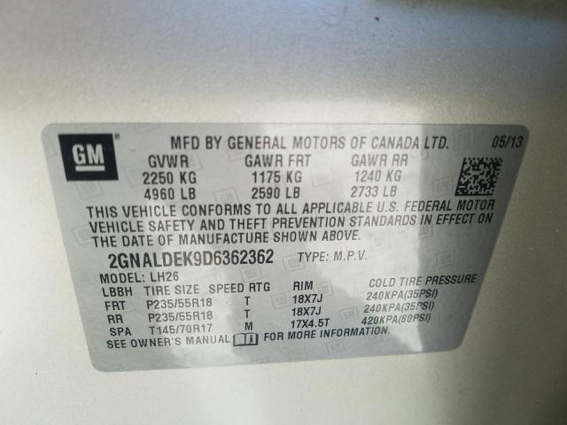 Photo 9 VIN: 2GNALDEK9D6362362 - CHEVROLET EQUINOX LT 