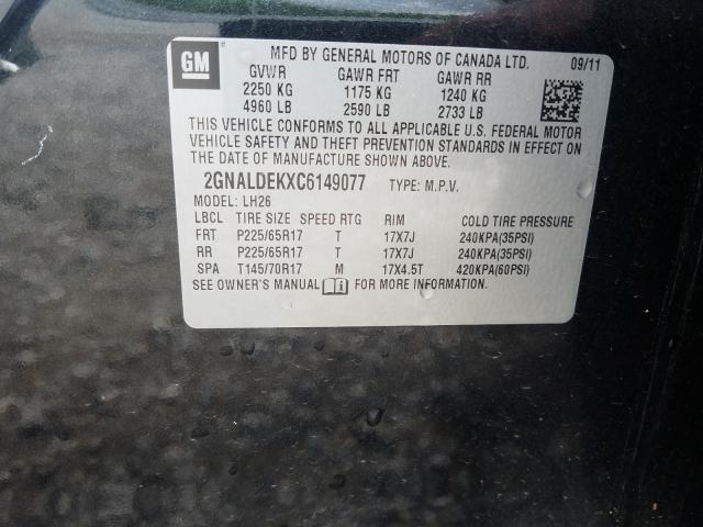 Photo 9 VIN: 2GNALDEKXC6149077 - CHEVROLET EQUINOX LT 