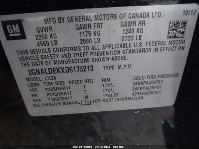 Photo 8 VIN: 2GNALDEKXD6175213 - CHEVROLET EQUINOX 