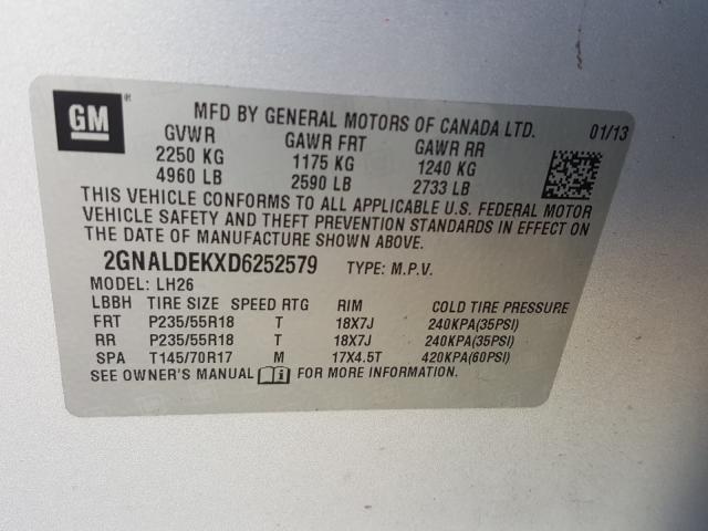 Photo 9 VIN: 2GNALDEKXD6252579 - CHEVROLET EQUINOX LT 