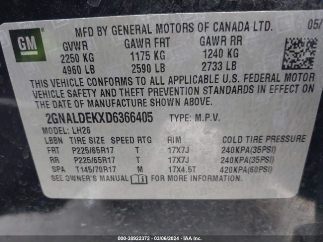 Photo 8 VIN: 2GNALDEKXD6366405 - CHEVROLET EQUINOX 