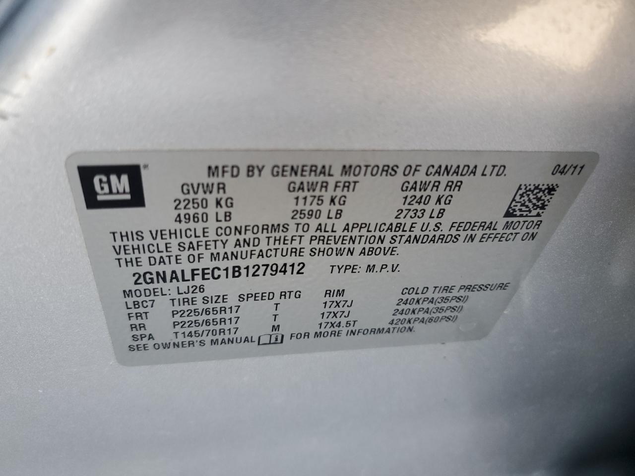 Photo 12 VIN: 2GNALFEC1B1279412 - CHEVROLET EQUINOX 